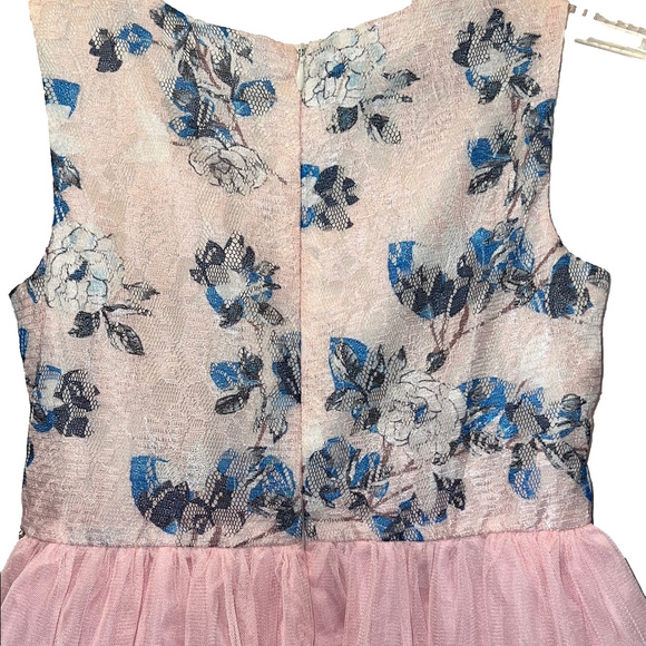 Elegant Pink and Blue Floral Kids Dress - Picture 9 of 12